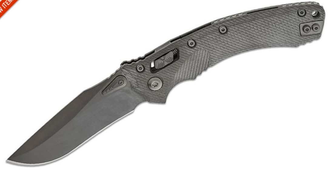 Microtech Knife Signature Series Amphibian RAM-LOK Manual Folding Knife 3.875" Bohler M390MK Black DLC Clip Point Plain Blade, Fluted Carbon Fiber Handles, AXIS/Crossbar Lock - 137RL-1DLCTFLCFS