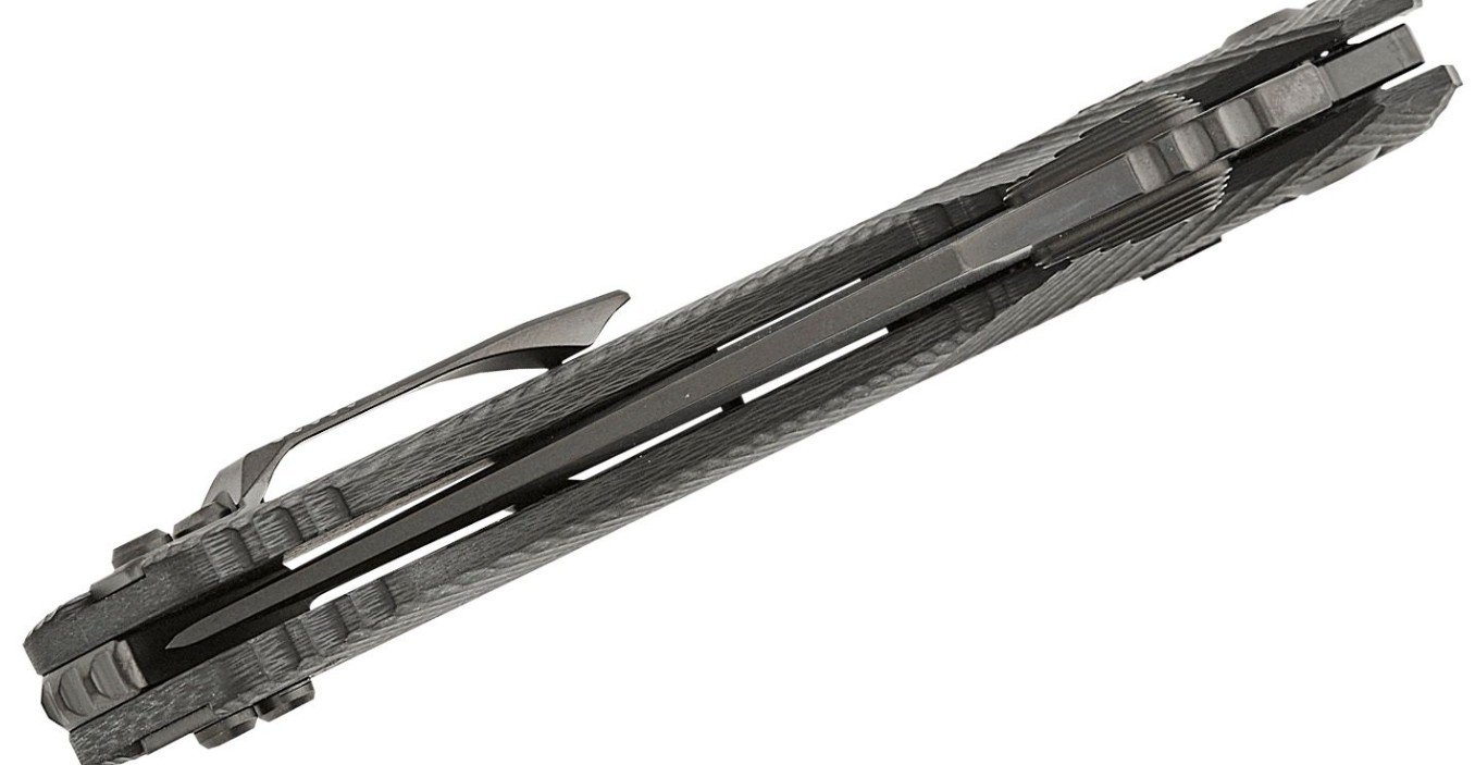 Microtech Knife Signature Series Amphibian RAM-LOK Manual Folding Knife 3.875" Bohler M390MK Black DLC Clip Point Plain Blade, Fluted Carbon Fiber Handles, AXIS/Crossbar Lock - 137RL-1DLCTFLCFS - Image 3
